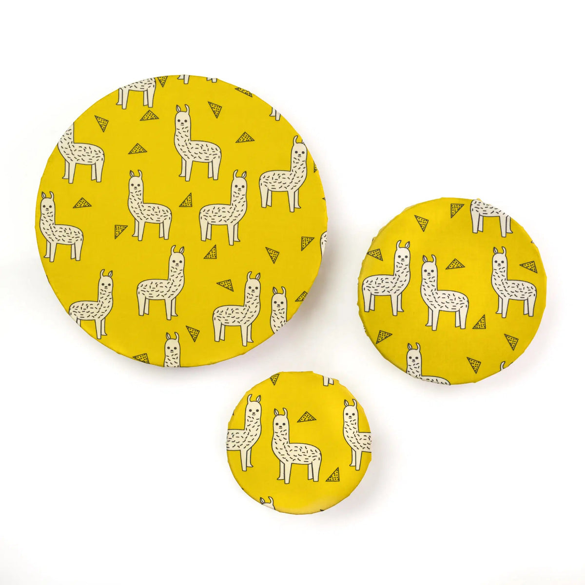 SuperBee Australia beeswax wrap starter set in yellow with a cute alpaca print, including three different sizes.