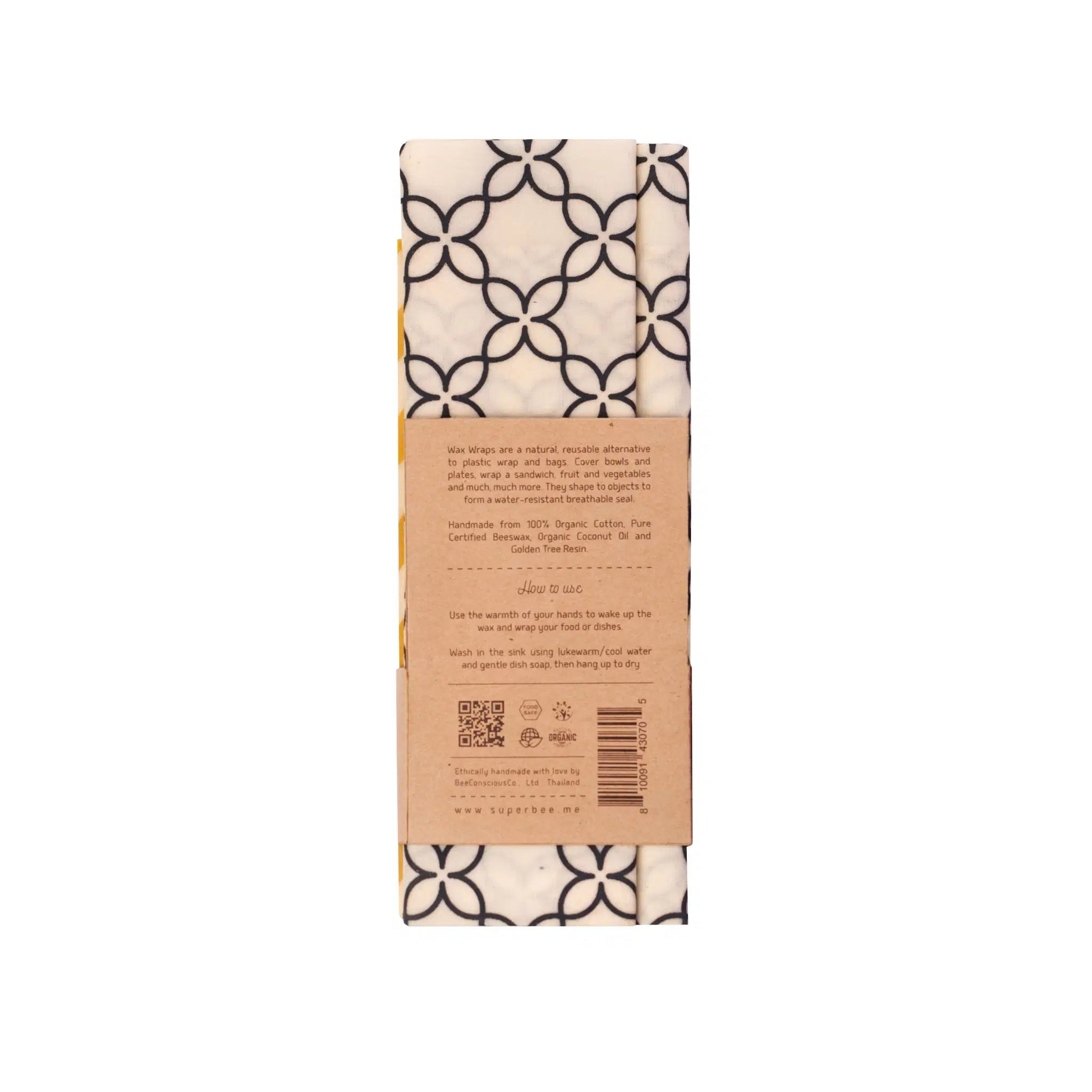 SuperBee Australia beeswax wrap 5-pack in mixed prints with organic cotton and natural ingredients packaging